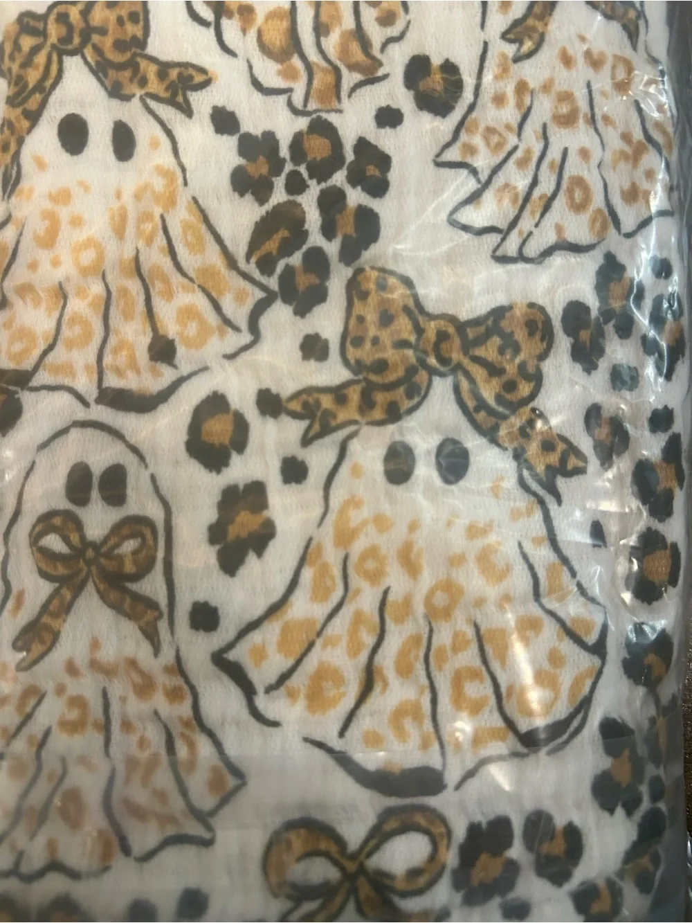 NWT Halloween Ghost Kitchen Towels - White & Gold Leopard cheetah